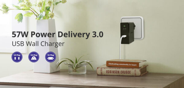 Tronsmart WCP02 60W USB-C Wall Charger with Power Delivery 3.0 for MacBook Air iPad Pro 2018 iPhone XS Max XR - UK Plug